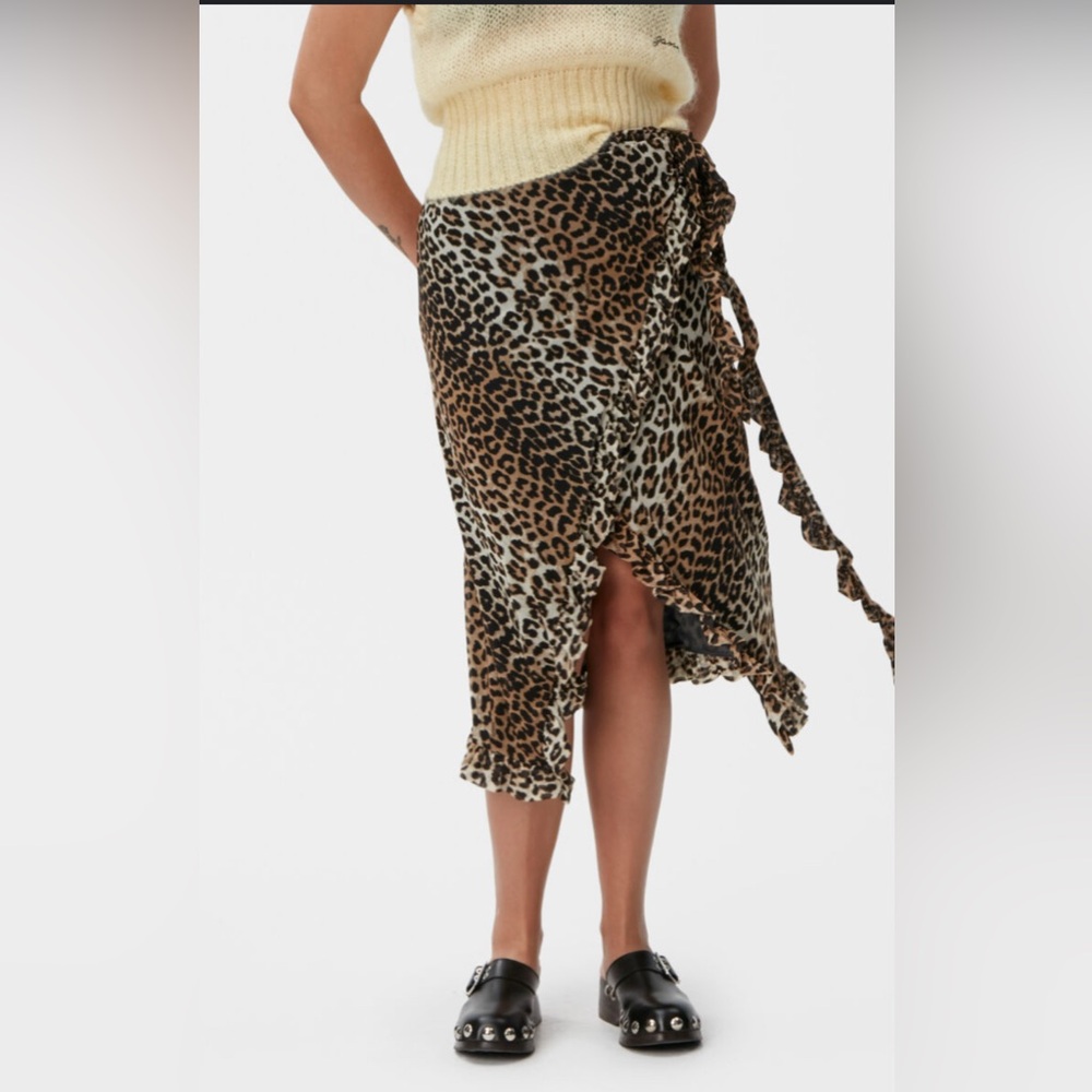 Ganni Leopard Ruffle Wrap Skirt - Picture 7 of 9